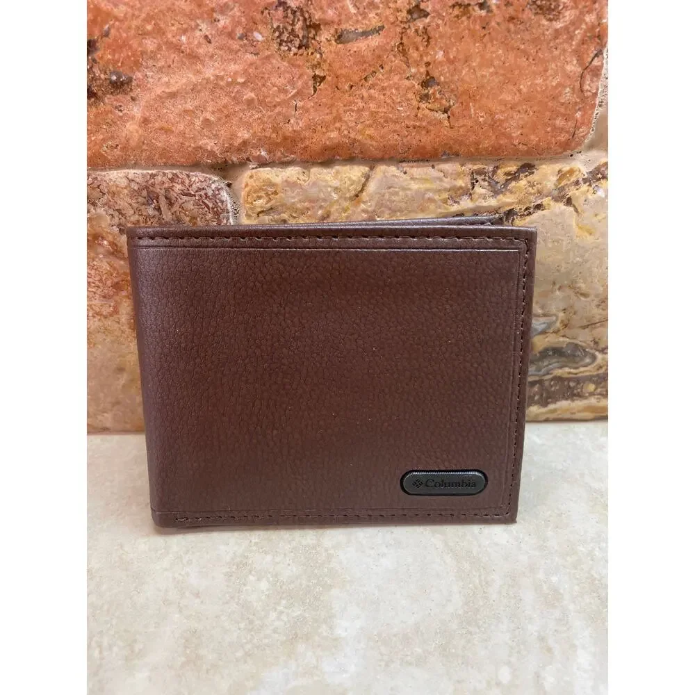 Columbia Wallet RFID Blocking Bifold Brown Coated Leather Credit Card Holder